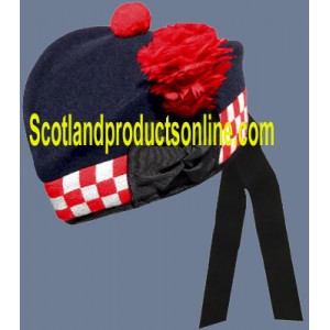 Navy Glengarry Hat With White & Red Dicing