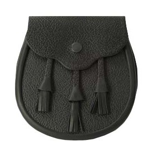 Leather Black Sporran with Tassels