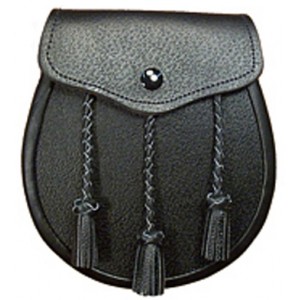 Leather Black Sporran with Tassels