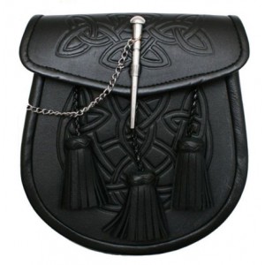 Celtic Leather Black Sporran with Tassels