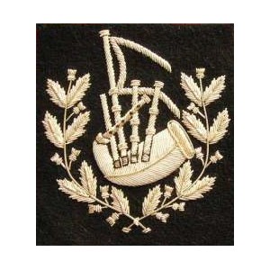 Bagpipe Major Piper Silver Embroidery Badge