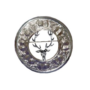 Plaid Brooch with Barasingha Crest Badge