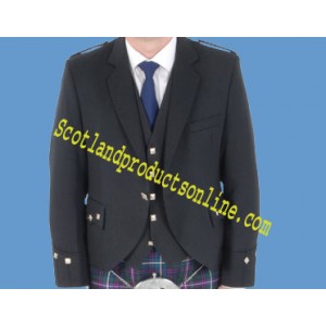 Black Wool Argyll Kilt Jacket With Waistcoat