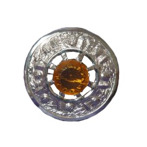 Plaid Brooch with Orange Stone